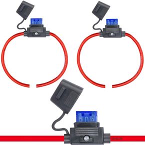 Inline Fuse Holder,Waterproof Automotive Fuse Holder with Cap,Built in 15 Amp and 30 Amp Low Profile Mini Blade Fuse with10AWG 30cm Cable,2pack