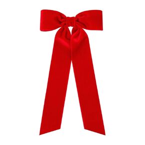 Wee Ones Girls' Velvet Bowtie with Plain Wrap Center and Streamer Tails on a WeeStay Clip, Medium, Red