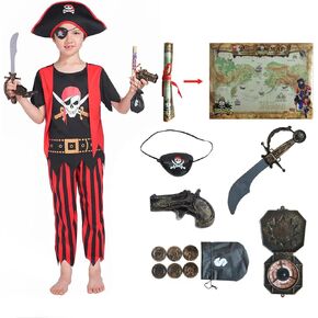 Kids Pirate Costume, Halloween Pirate Dress Up Kids, Pirate Costume with Accessories for Boys and Girls 3-10 Years