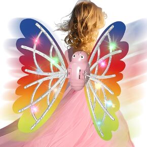 Electric Fairy Butterfly Wings Moving with LED Lights and Music, Light Up Butterfly Wings - Princess Fairy Costume Christmas Party Dress Up Gift for Girls 3 4 5 6 7 8 Year Old