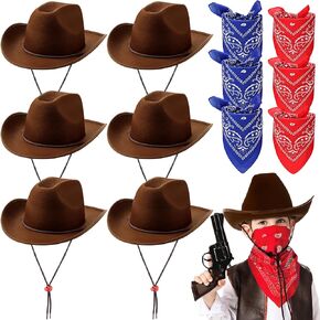 Unittype Kids Western Cowboy Hat Set - 12 Pcs Polyester Cowboy Hats and Bandannas for Cowgirl Cowboy Cosplay