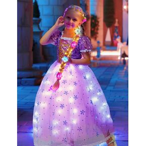 Light Up Girl Princess Costume Dress for Birthday Cosplay Party Outfit Purple Princess Dress Up