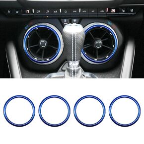 Compatible with Center Console Air Conditioner Vent Outlet Panel Trim Decorative Frame Aluminum Alloy Rings Sticker Decal Interior Accessories for Chevrolet Camaro 2017-2020 (4pcs,Blue)