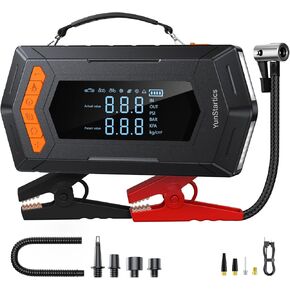 Jump Starter with Air Inflator/Deflator Compressor, 5000A Car Battery Jump Starter with Air Compressor 7-in-1 Jumper Box for 10L Gas/9L Diesel Vehicles with 150PSI Tire Inflator & 2 LED Lighting