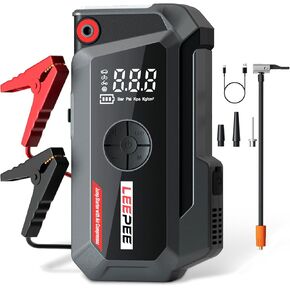 LEEPEE TM16K Car Jump Starter with Air Compressor, 12V Power Bank for 9L Gas & 8L Diesel Engines, 3000Amps 150PSI Car Battery Booster with 3 Modes Flashlight, LCD Display Car Battery Jump Starter