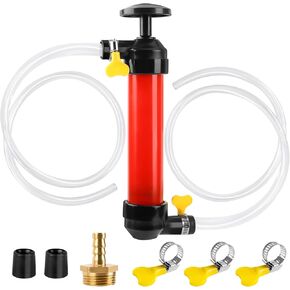 RV Antifreeze Hand Pump Kit, Siphon Water Liquid Fuel Transfer Manual Pump with 2 Clear PVC Hoses 3 Clamps for Protect RV RV Trailer Camper Boat Plumbing during Winterizing