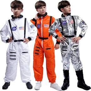 Maxim Party Supplies Kids Astronaut Costume Space Suit Onesie With Embroidered Patches And Pockets For Children, Boys (4/6, White)