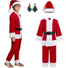 Kids Christmas Santa Costume Suit Cosplay Deluxe Plush Claus Costume for Boys Girls Halloween Christmas Party Outfits