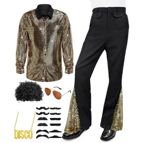 Mepase 70s Disco Boys Kids Outfit Costume Bell Bottom Pants Disco Shirts for Halloween Dress Up