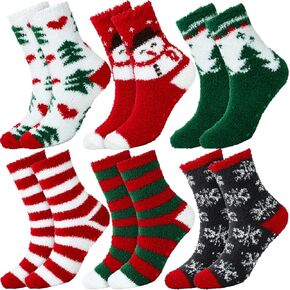YOGINGO 6 Pairs Christmas Socks - Fuzzy Christmas Socks, Colorful Warm Fluffy Slipper Socks for Women