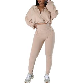 Two Piece Sets for Women Workout Set Crop Top Zipper Long Sleeve High Waist Casual Tracksuit Sweatsuits
