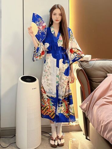 Long Kimono Satin Printed Lightweight Cardigan Jacket Coat Yukata Cloak Bathrobe Tops fans Tabi socks set in Kuwait