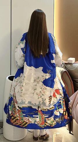 Long Kimono Satin Printed Lightweight Cardigan Jacket Coat Yukata Cloak Bathrobe Tops fans Tabi socks set in Kuwait
