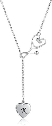 Nurse Stethoscope Necklace for Women - 925 Sterling Silver Initial Letter Doctor Stethoscope Pendant Doctor Nurse Medical Student Graduation Jewelry Gift in Kuwait