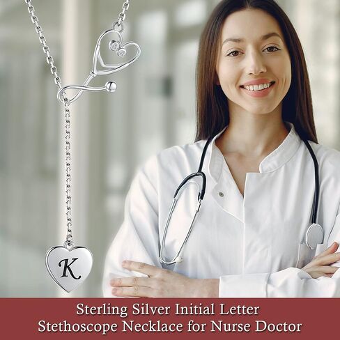 Nurse Stethoscope Necklace for Women - 925 Sterling Silver Initial Letter Doctor Stethoscope Pendant Doctor Nurse Medical Student Graduation Jewelry Gift in Kuwait
