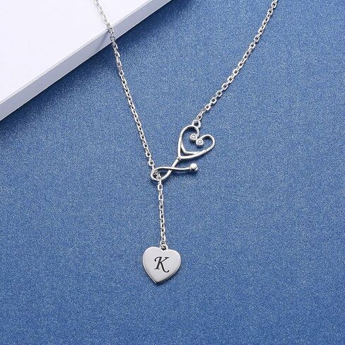 Nurse Stethoscope Necklace for Women - 925 Sterling Silver Initial Letter Doctor Stethoscope Pendant Doctor Nurse Medical Student Graduation Jewelry Gift in Kuwait