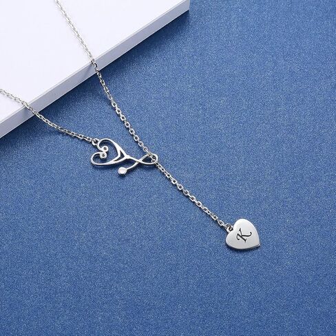 Nurse Stethoscope Necklace for Women - 925 Sterling Silver Initial Letter Doctor Stethoscope Pendant Doctor Nurse Medical Student Graduation Jewelry Gift in Kuwait