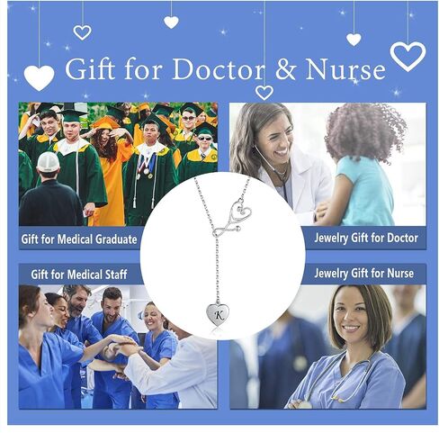 Nurse Stethoscope Necklace for Women - 925 Sterling Silver Initial Letter Doctor Stethoscope Pendant Doctor Nurse Medical Student Graduation Jewelry Gift in Kuwait