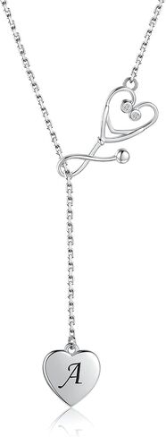 Nurse Stethoscope Necklace for Women - 925 Sterling Silver Initial Letter Doctor Stethoscope Pendant Doctor Nurse Medical Student Graduation Jewelry Gift in Kuwait