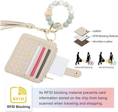 PATIKIL Keychain Wristlet Wallet, Leather RFID Blocking Credit Card Holder Wallet with Zipper Pocket for Men Women in Kuwait