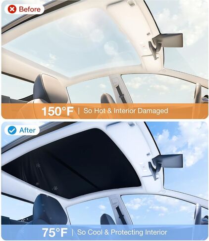 2025 Upgrade Tesla Model Y Sunshade Roof [Never Sag, Nano Ice-Crystal Coatings] 3-Gen Heat Insulation Glass Roof Sun Shade, Accessories for Tesla Model Y 2020~2025, Tesla Interior Gray in Saudi Arabia