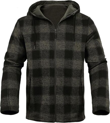 Men's Fleece Jacket Plaid Hoodies Sherpa Zip Up Winter Work Warm Sweatshirts in Saudi Arabia