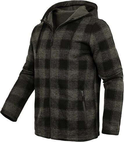 Men's Fleece Jacket Plaid Hoodies Sherpa Zip Up Winter Work Warm Sweatshirts in Saudi Arabia