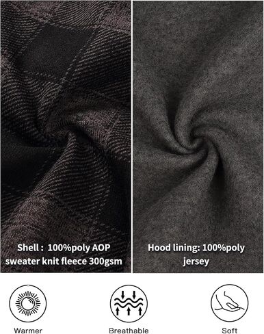 Men's Fleece Jacket Plaid Hoodies Sherpa Zip Up Winter Work Warm Sweatshirts in Saudi Arabia