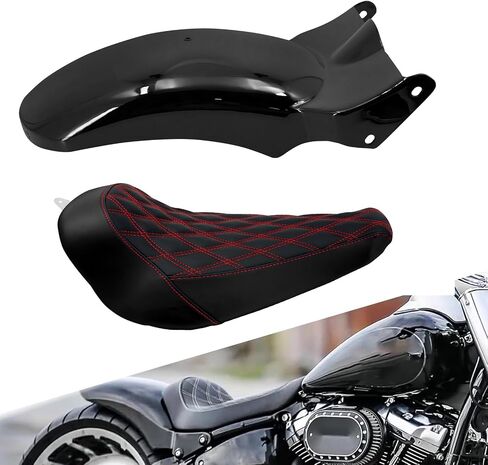 حاجز خلفي للدراجة النارية + مقعد منفرد للسائق مناسب لدراجة Harley Softail Breakout FXBRS Fat Boy FLFB 2018-2023 خياطة بيضاء in Saudi Arabia