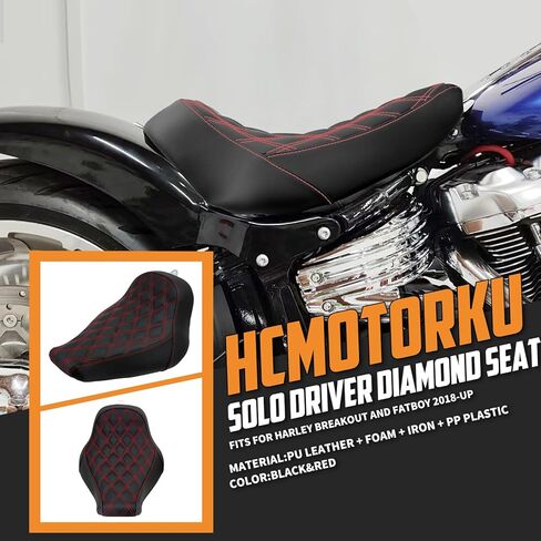 حاجز خلفي للدراجة النارية + مقعد منفرد للسائق مناسب لدراجة Harley Softail Breakout FXBRS Fat Boy FLFB 2018-2023 خياطة بيضاء in Saudi Arabia