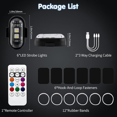 1797 Wireless LED Strobe Lights with Remote Control 8 Colors Anti-Collision Emergency Warning Flashing RGB Mini Light for Cars Trucks Motorcycles Bikes USB Rechargeable 6PCS in Kuwait