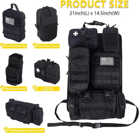 Universal Tactical Car Seat Back Organizer Bag Tactical Molle Vehicle Organizers Panel Gear Accessories with 5 Different Size Molle Pouches for Car Truck Ford Jeep Vehicle (C style-Black) in Kuwait
