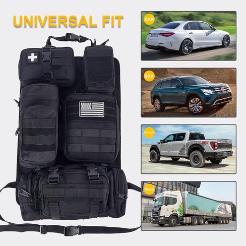 Universal Tactical Car Seat Back Organizer Bag Tactical Molle Vehicle Organizers Panel Gear Accessories with 5 Different Size Molle Pouches for Car Truck Ford Jeep Vehicle (C style-Black) in Kuwait