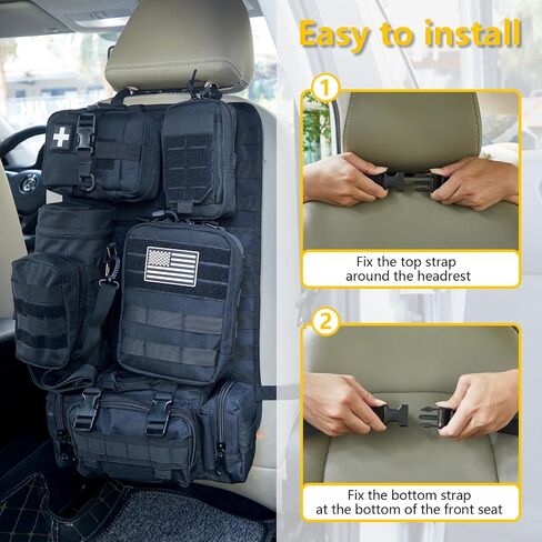 Universal Tactical Car Seat Back Organizer Bag Tactical Molle Vehicle Organizers Panel Gear Accessories with 5 Different Size Molle Pouches for Car Truck Ford Jeep Vehicle (C style-Black) in Kuwait