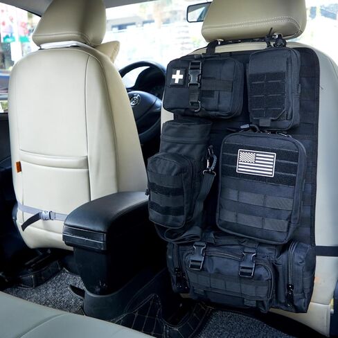 Universal Tactical Car Seat Back Organizer Bag Tactical Molle Vehicle Organizers Panel Gear Accessories with 5 Different Size Molle Pouches for Car Truck Ford Jeep Vehicle (C style-Black) in Kuwait