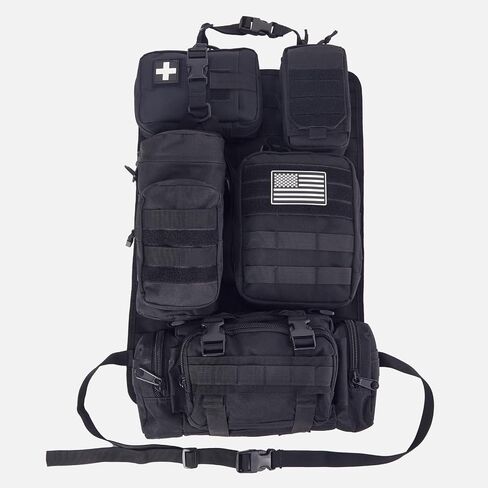 Universal Tactical Car Seat Back Organizer Bag Tactical Molle Vehicle Organizers Panel Gear Accessories with 5 Different Size Molle Pouches for Car Truck Ford Jeep Vehicle (C style-Black) in Kuwait