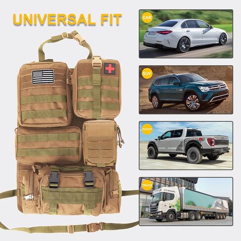 Universal Tactical Car Seat Back Organizer Bag Tactical Molle Vehicle Organizers Panel Gear Accessories with 5 Different Size Molle Pouches for Car Truck Ford Jeep Vehicle (C style-Black) in Kuwait
