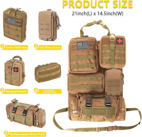 Universal Tactical Car Seat Back Organizer Bag Tactical Molle Vehicle Organizers Panel Gear Accessories with 5 Different Size Molle Pouches for Car Truck Ford Jeep Vehicle (C style-Black) in Kuwait