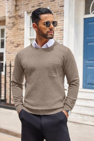 COOFANDY Men's Crewneck Sweater Casual Lightweight Knitted Pullover Sweater with Pocket in Saudi Arabia