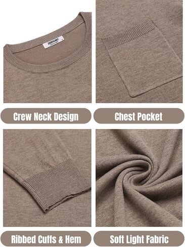 COOFANDY Men's Crewneck Sweater Casual Lightweight Knitted Pullover Sweater with Pocket in Saudi Arabia