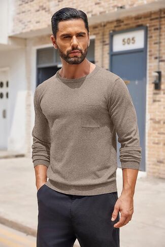 COOFANDY Men's Crewneck Sweater Casual Lightweight Knitted Pullover Sweater with Pocket in Saudi Arabia
