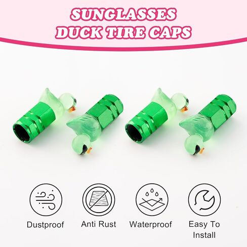 4Pcs Duck Tire Valve Caps, Funny Sunglasses Duck Valve Stem Caps Covers for Wheels, Decorative Cute Tire Valve Caps for Car Accessories (Hexagon Duck Yellow) in Kuwait