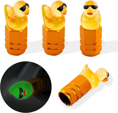 4Pcs Duck Tire Valve Caps, Funny Sunglasses Duck Valve Stem Caps Covers for Wheels, Decorative Cute Tire Valve Caps for Car Accessories (Hexagon Duck Yellow) in Kuwait