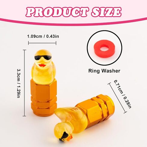4Pcs Duck Tire Valve Caps, Funny Sunglasses Duck Valve Stem Caps Covers for Wheels, Decorative Cute Tire Valve Caps for Car Accessories (Hexagon Duck Yellow) in Kuwait