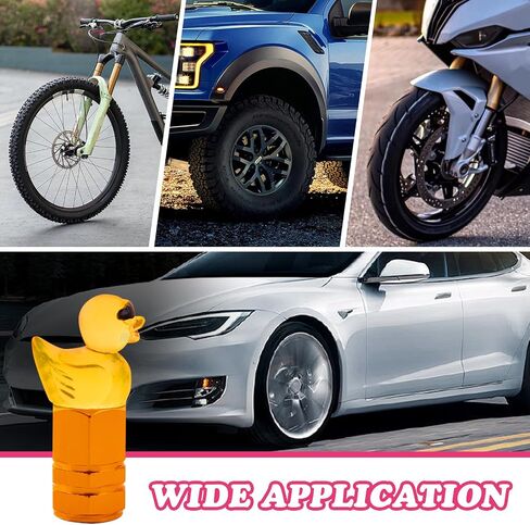 4Pcs Duck Tire Valve Caps, Funny Sunglasses Duck Valve Stem Caps Covers for Wheels, Decorative Cute Tire Valve Caps for Car Accessories (Hexagon Duck Yellow) in Kuwait