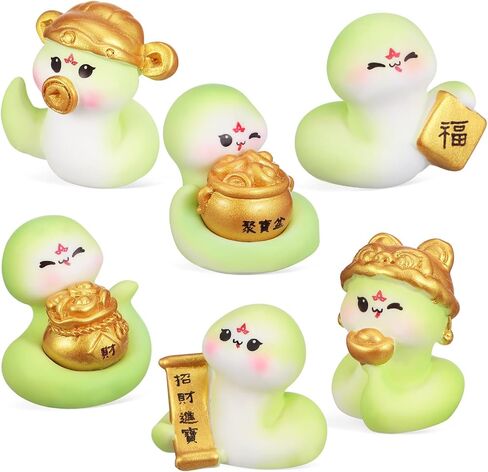 6 Pcs 2025 Miniature Snake Figurines: Resin New Year Ornaments Snake Year, Treasure Pots Snake Decor Chinese Zodiac Animal Statues Year of The Snake for Spring Festival Home Car Decor in Saudi Arabia