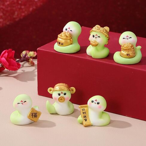 6 Pcs 2025 Miniature Snake Figurines: Resin New Year Ornaments Snake Year, Treasure Pots Snake Decor Chinese Zodiac Animal Statues Year of The Snake for Spring Festival Home Car Decor in Saudi Arabia