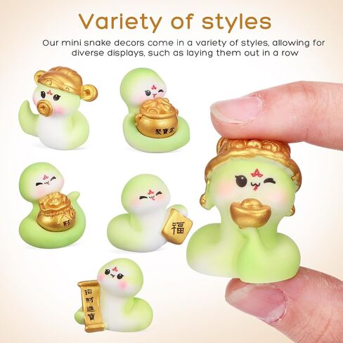 6 Pcs 2025 Miniature Snake Figurines: Resin New Year Ornaments Snake Year, Treasure Pots Snake Decor Chinese Zodiac Animal Statues Year of The Snake for Spring Festival Home Car Decor in Saudi Arabia
