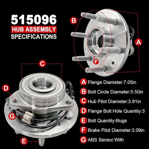 Pair 515096 Front Wheel Bearing Hub Assembly Compatible with Cadillac Escalade ESV EST 2007-2014, for Chevy Avalanche Silverado Suburban 1500 Tahoe, for GMC Sierra 1500 Yukon 2007-2010, 6 Lugs w/ABS in Kuwait