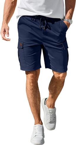 شورت كاجوال للرجال من Cargo Jogger برباط وخصر مطاطي، شورت صيفي للشاطئ، شورت رياضي قابل للتمدد مع 6 جيوب in Kuwait